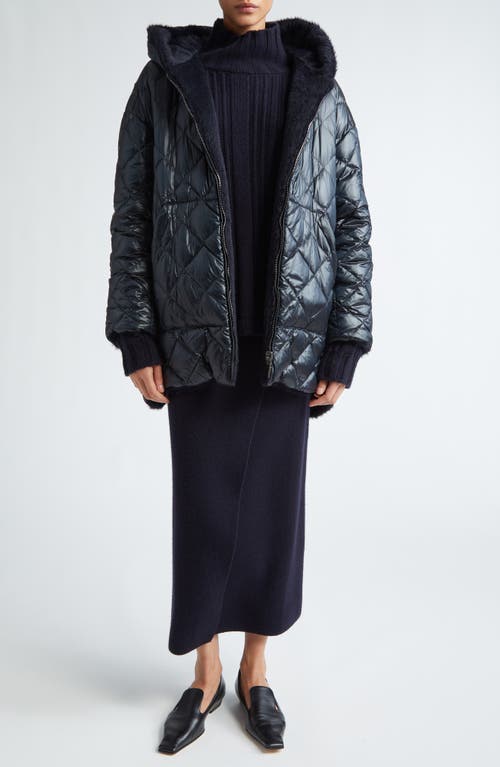 Shop Max Mara Spacefe Reversible Down Coat In Midnight Blue