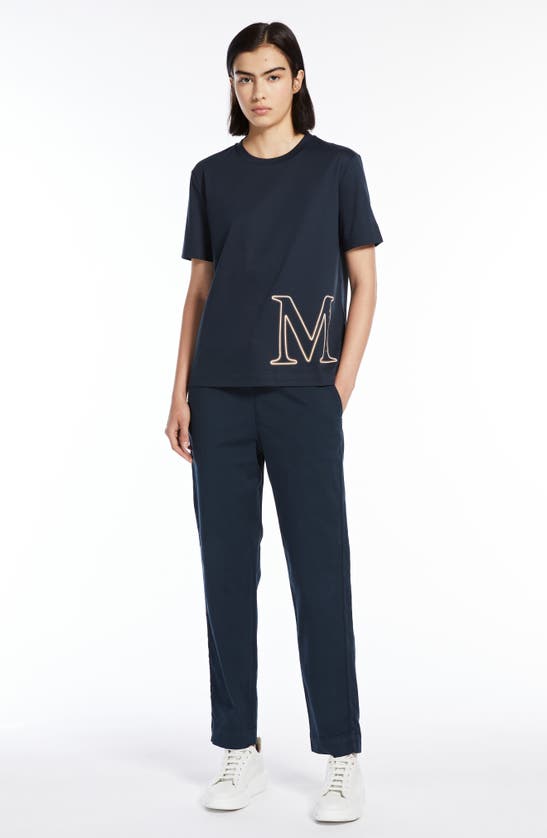 Shop Max Mara Terreno Drawstring Stretch Cotton Ankle Pants In Navy
