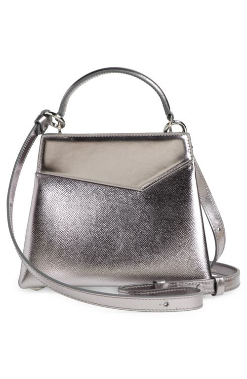 Shop Maison Margiela Small Snatched Metallic Leather Top Handle Bag In Metallic Grey