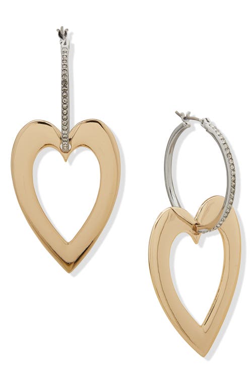 Shop Karl Lagerfeld Two-tone Crystal Heart Drop Earrings In Two/crystal