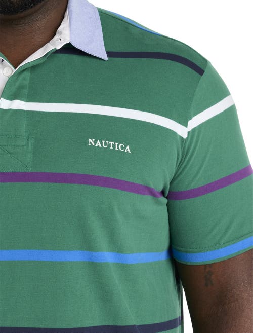 Shop Nautica Striped Rugby Polo Shirt In Greenleaf