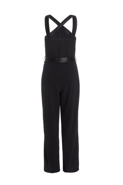 Quiz Scuba Crepe Halter Jumpsuit With Satin Trim In Black