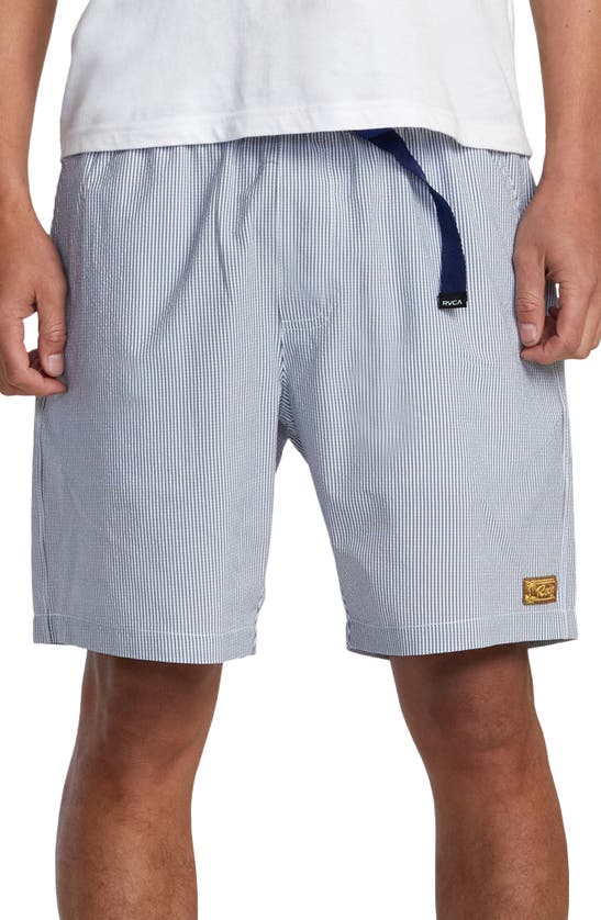 Shop Rvca Exotica Stripe Recycled Polyester Blend Shorts In Mazarine Blue