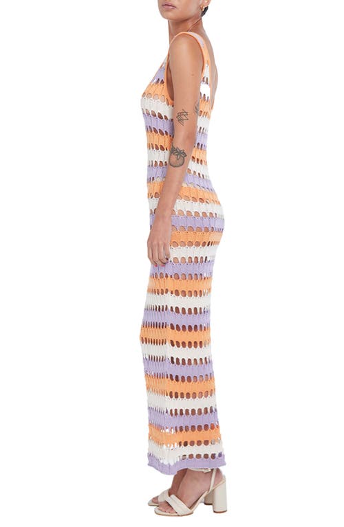 Capittana Sara Stripe Open Stitch Sheer Cover-up Dress In Purple/peach Multi