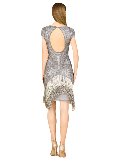 Lara New York Beaded Fringe Short Cocktail Dress In Grey