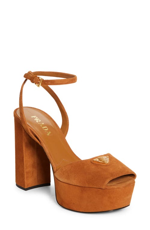 PRADA PRADA TRIANGLE LOGO ANKLE STRAP PLAFORM SANDAL