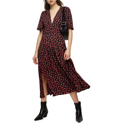 Topshop Floral Print Midi Dress, US (fits like 10-12) - Red