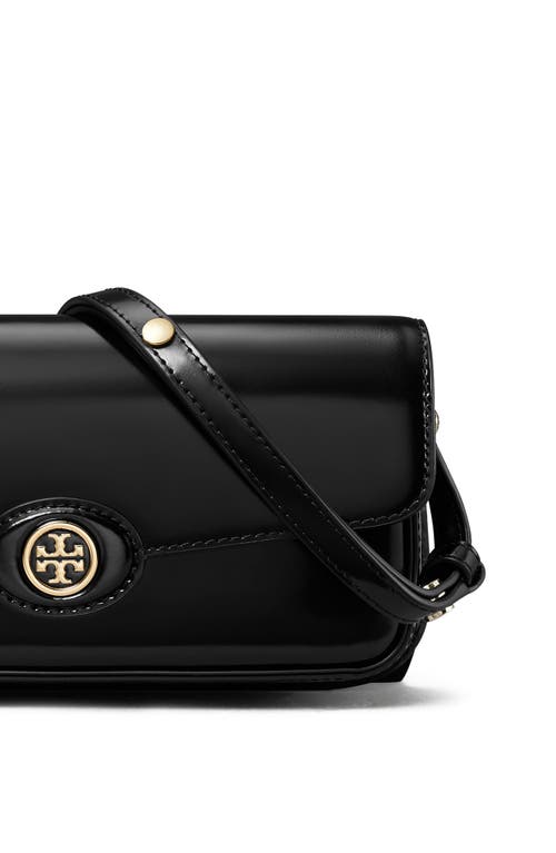 Shop Tory Burch Robinson Spazzolato Leather Shoulder Bag In Black