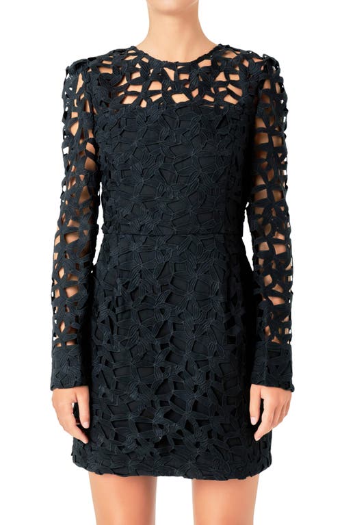Endless Rose Floral Lace Long Sleeve Minidress In Black