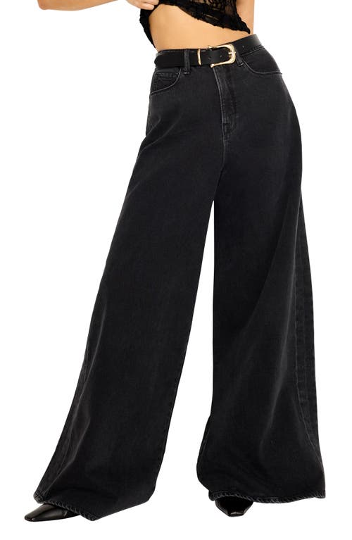 Shop Good American Paneled Wide Leg Jeans In Black351