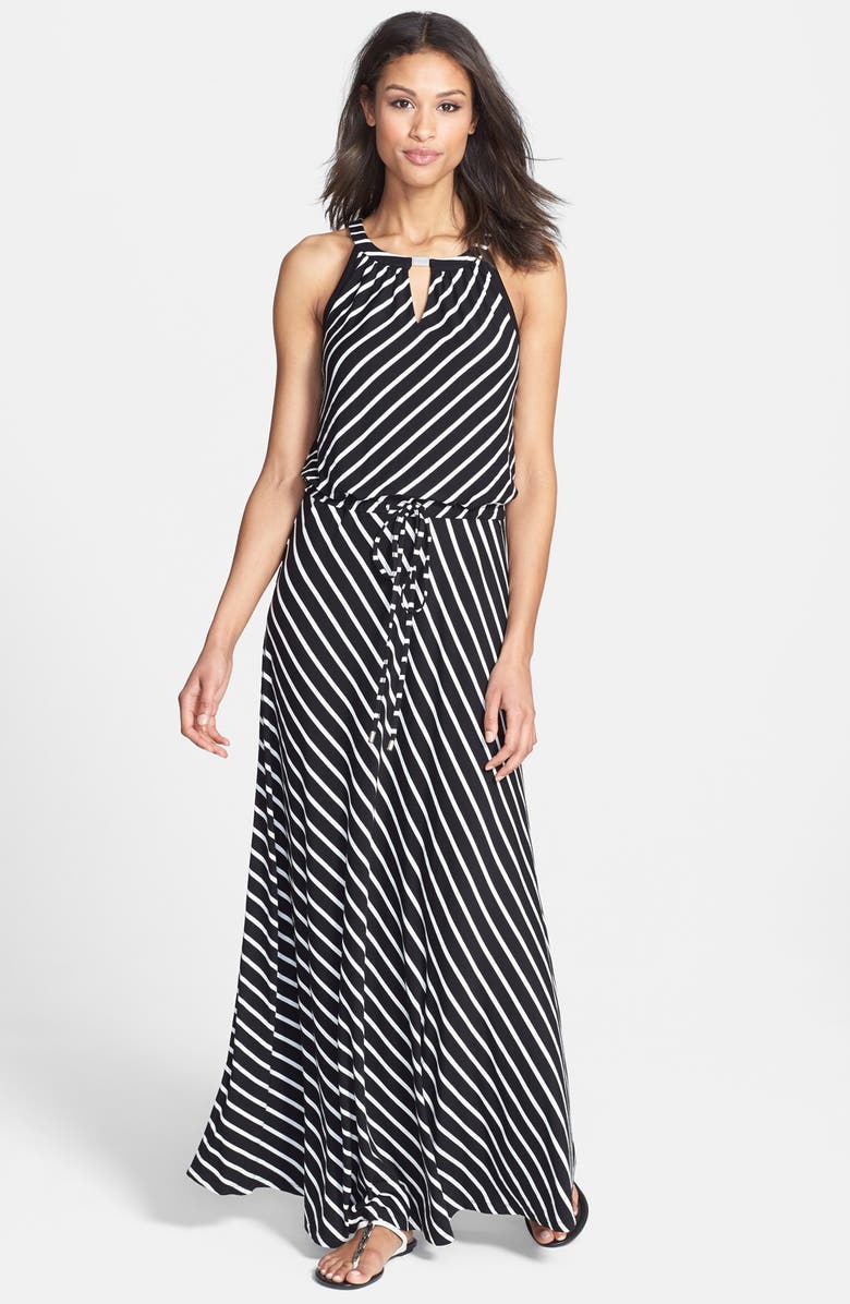 Calvin Klein Stripe Keyhole Detail Maxi Dress | Nordstrom