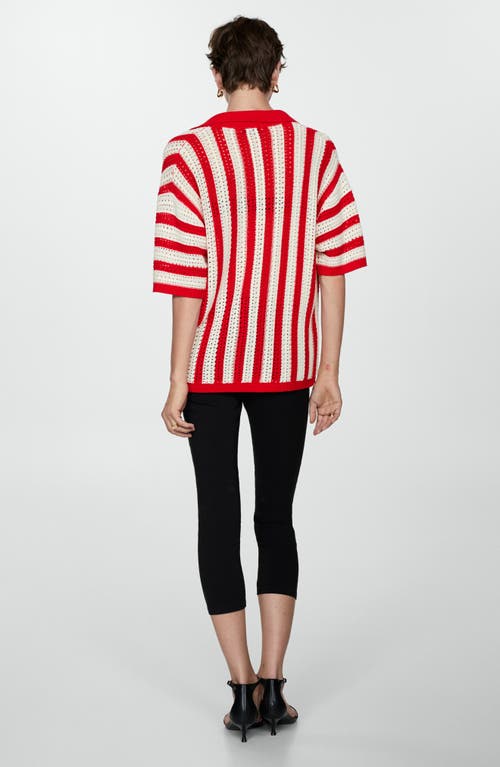 Shop Mango Stripe Open Stitch Button-up Shirt In Red