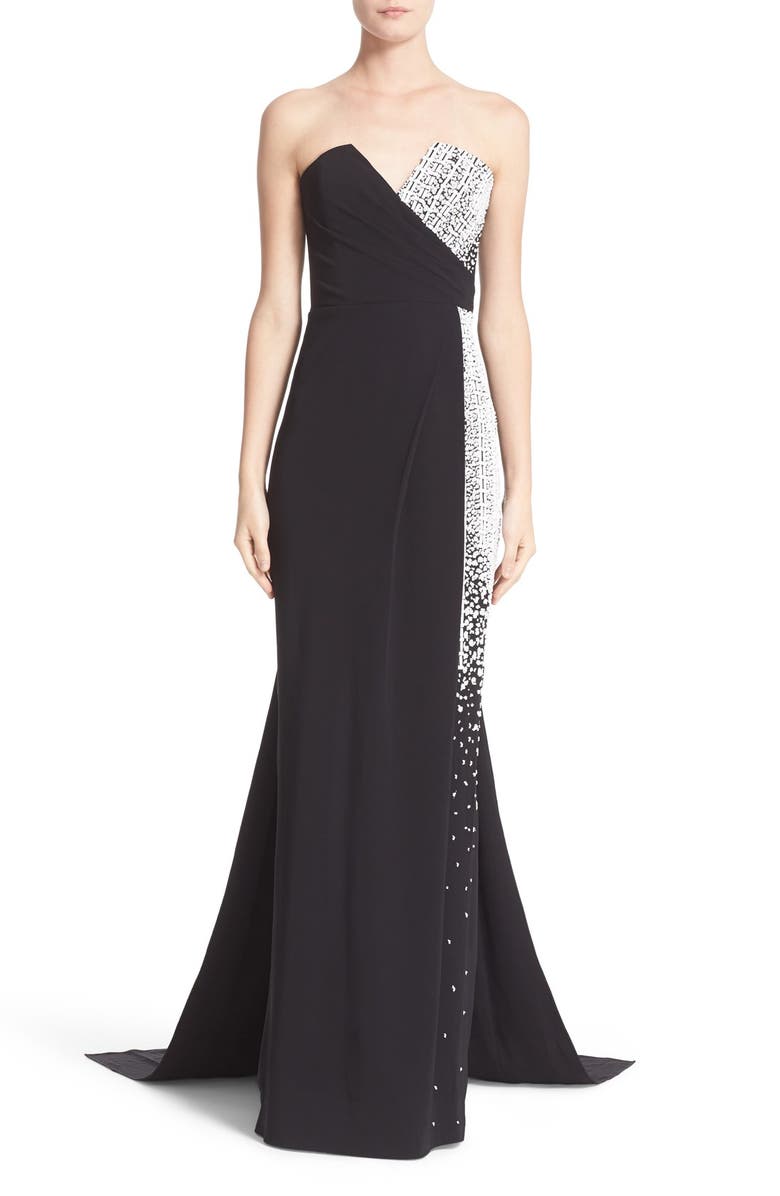 Pamella Roland Embellished Strapless Crepe Gown with Draped Back ...