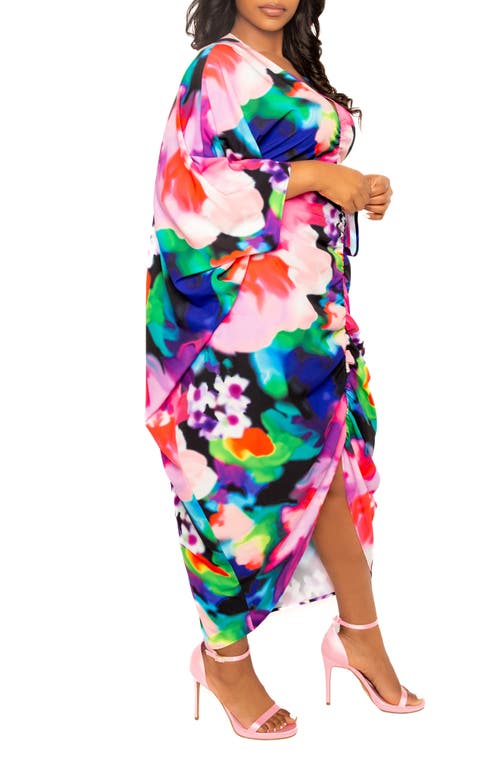 Buxom Couture Abstract Floral Center Ruched Dress In Pink Multi