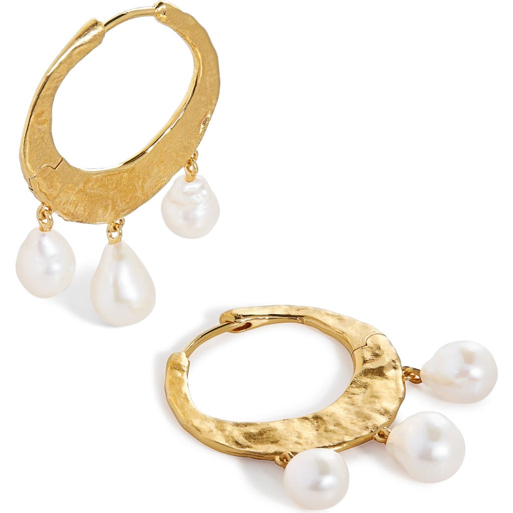 Monica Vinader Capri Freshwater Pearl Charm Hoop Earrings In 18ct Gold Vermeil / Pearl