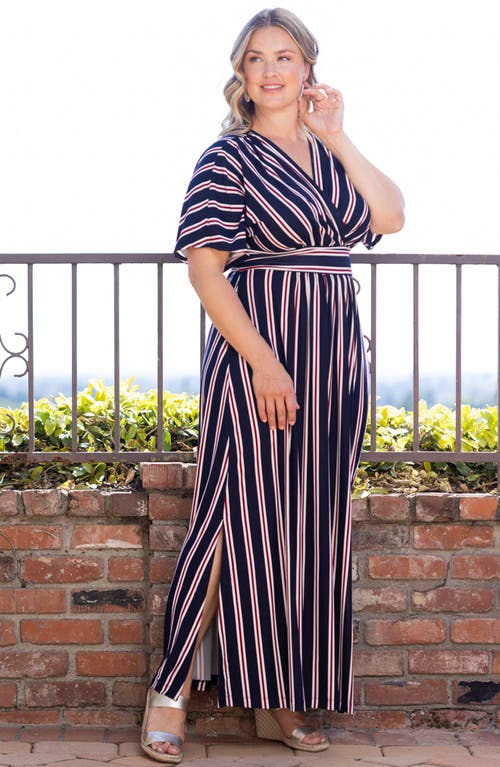Kiyonna Vienna Maxi Dress In Nautical Navy Stripes