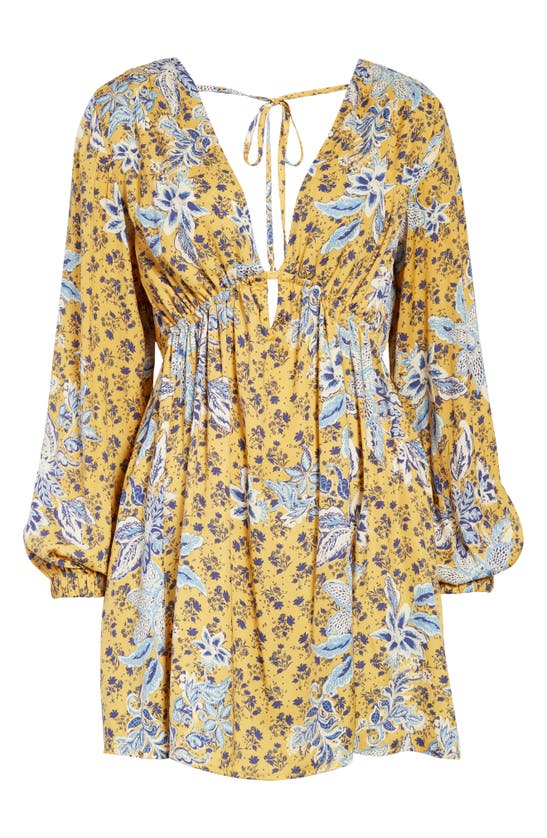 Free People Soli Plunge Neck Long Sleeve Minidress In Golden Hour Combo