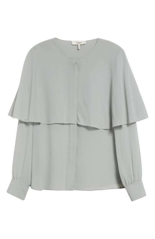 Shop Chloé Cape Overlay Silk Georgette Button-up Shirt In Desert Green