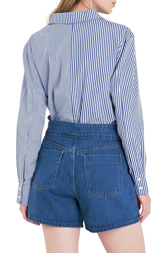 Shop English Factory Colorblock Stripe Long Sleeve Button-up Shirt In Blue