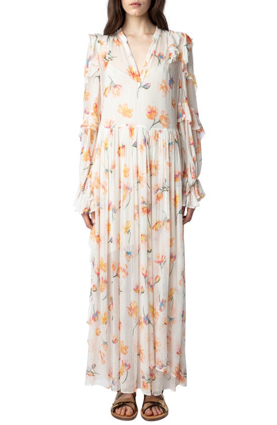 ZADIG & VOLTAIRE RICINY COURTNEY FLORAL LONG SLEEVE MOUSSELINE DRESS