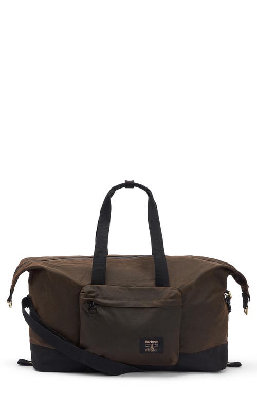 Barbour Field Water Resistant Waxed Cotton Duffle Bag In Olive/black