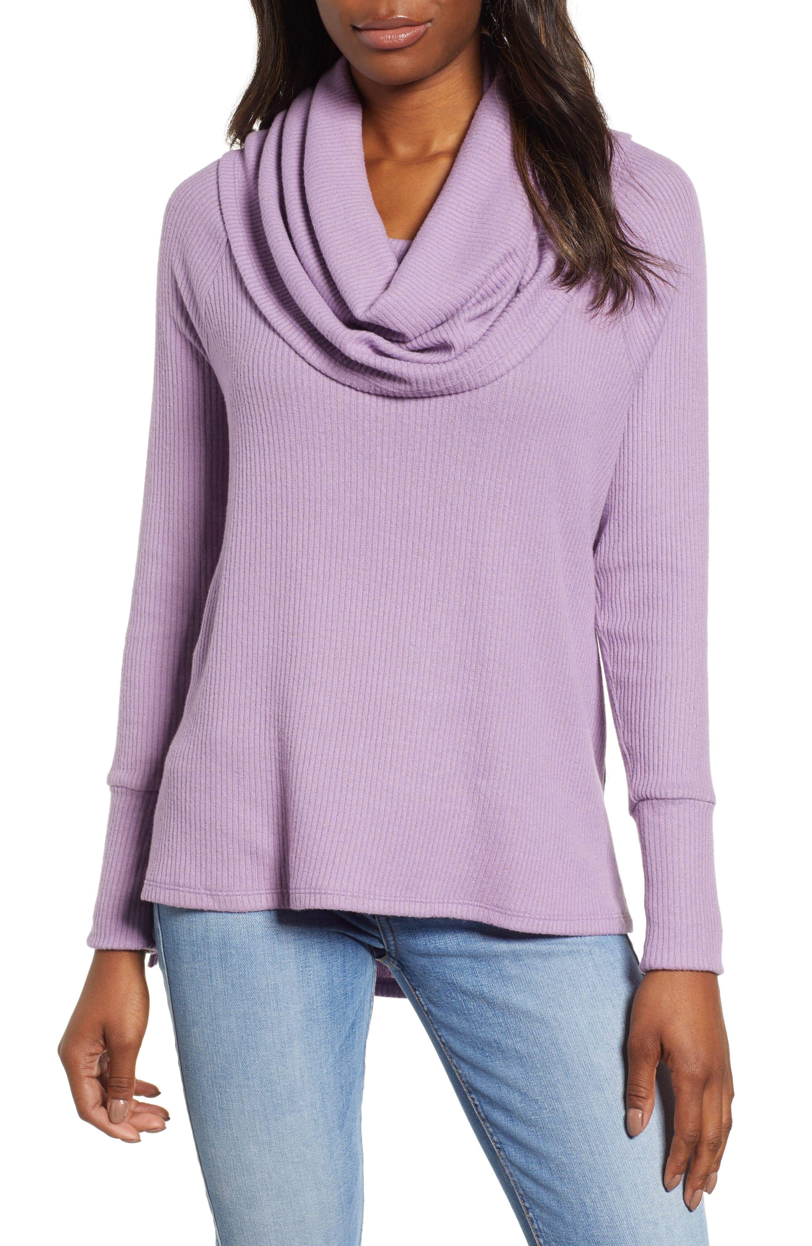 Petite Gibson X Living In Yellow Ribbed Cowl Neck Sweater, Purple