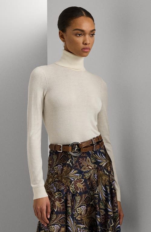 Shop Lauren Ralph Lauren Ribbed Turtleneck Sweater In Mascarpone Cream