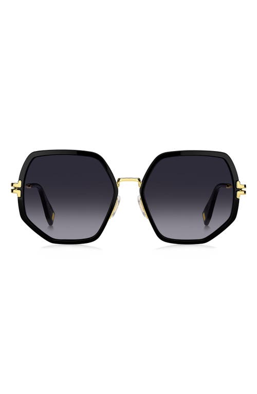 58mm Gradient Angular Sunglasses in Black Gold/Grey Shaded