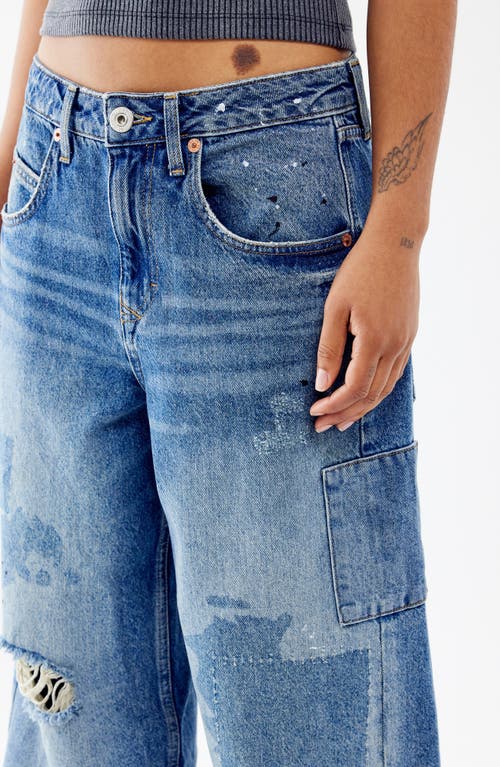 Shop Bdg Urban Outfitters Jaya Rip & Repair Low Rise Wide Leg Jeans In Mid Vintage