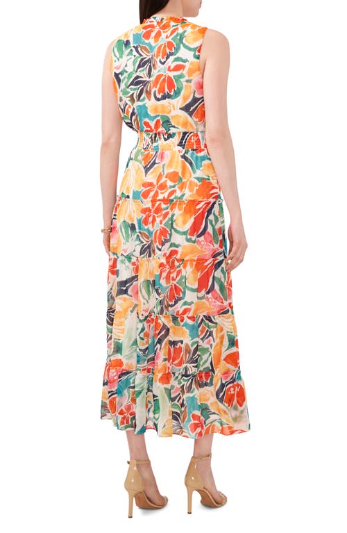 Shop Chaus Floral Tie Neck Maxi Dress In Red/yellow