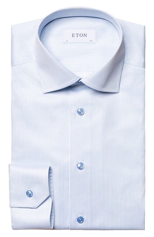 Eton Contemporary Fit Pinstripe Stretch Cotton & Lyocell Dress Shirt in Light/Pastel Blue