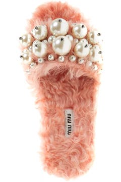 Miu Miu Embellished Faux Fur Slipper (Women) | Nordstrom