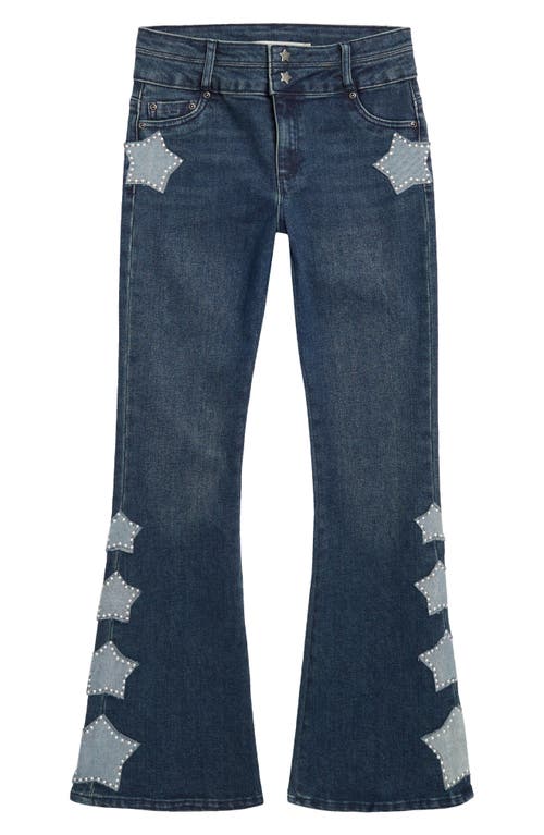 Tractr Kids' Star Studded Flare Leg Jeans In Indigo