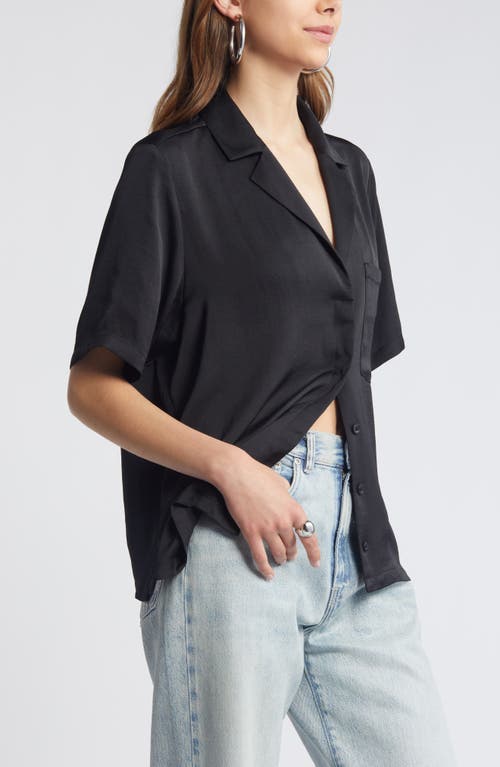 Open Edit Relaxed Satin Camp Shirt In Black