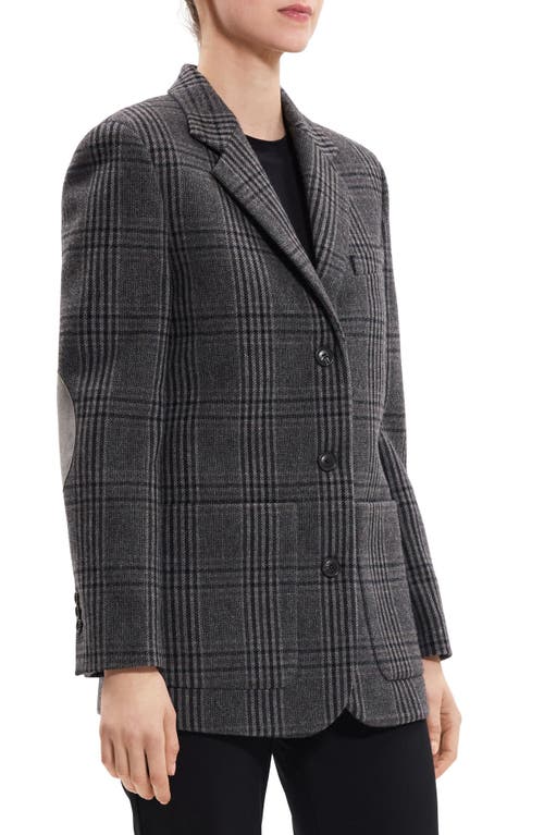 Theory Plaid Elbow Patch Recycled Wool Blend Jacket In Charcoal Multi - Qdy