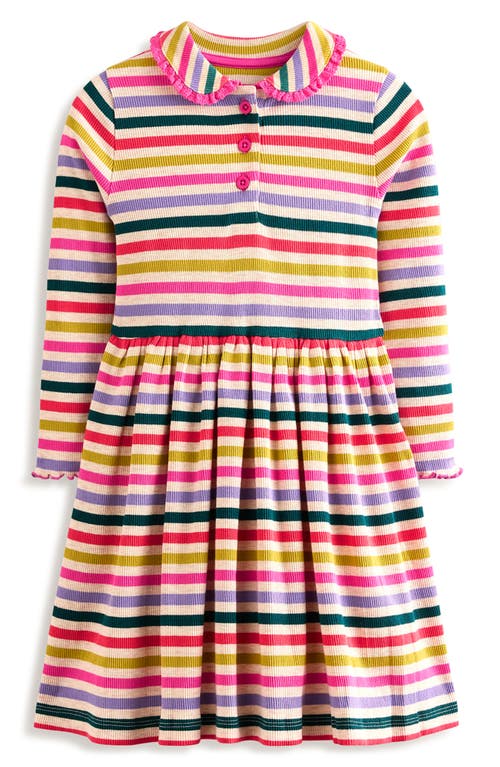 Shop Mini Boden Kids' Stripe Long Sleeve Cotton Rib Dress In Oatmeal Melange Multi Stripe