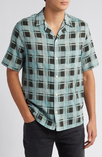 Allsaints Big Sur Check Camp Shirt In Shamrock Green