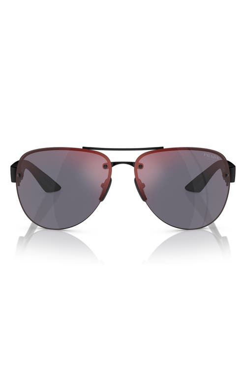 PRADA SPORT 64mm Mirrored Oversize Pilot Sunglasses in Matte Black at Nordstrom