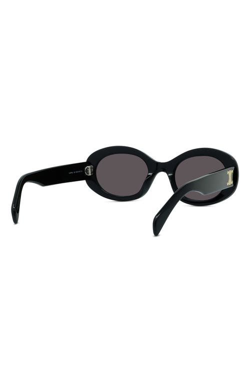 Celine Triomphe Logo Oval Acetate Sunglasses In Shiny Solid Black/smoke
