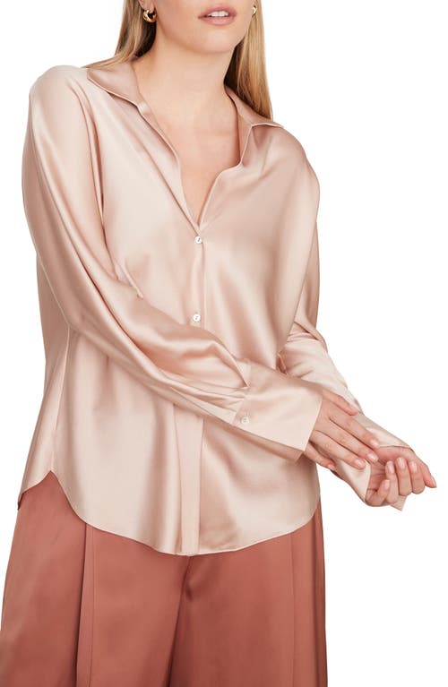 Shop Vince Fitted Silk Button-up Blouse In Light Rosa