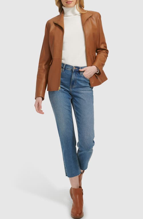 Cole Haan Wing Collar Leather Jacket In Hazelnut