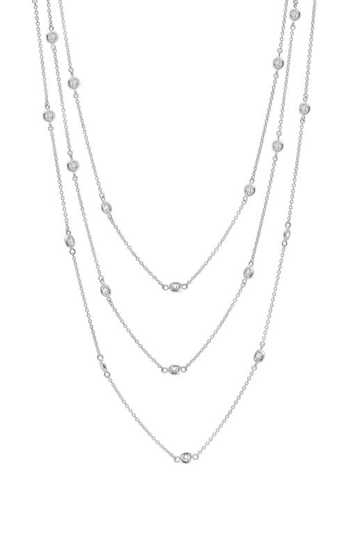 Crislu Long Cubic Zirconia Bezel Station Necklace in Platinum