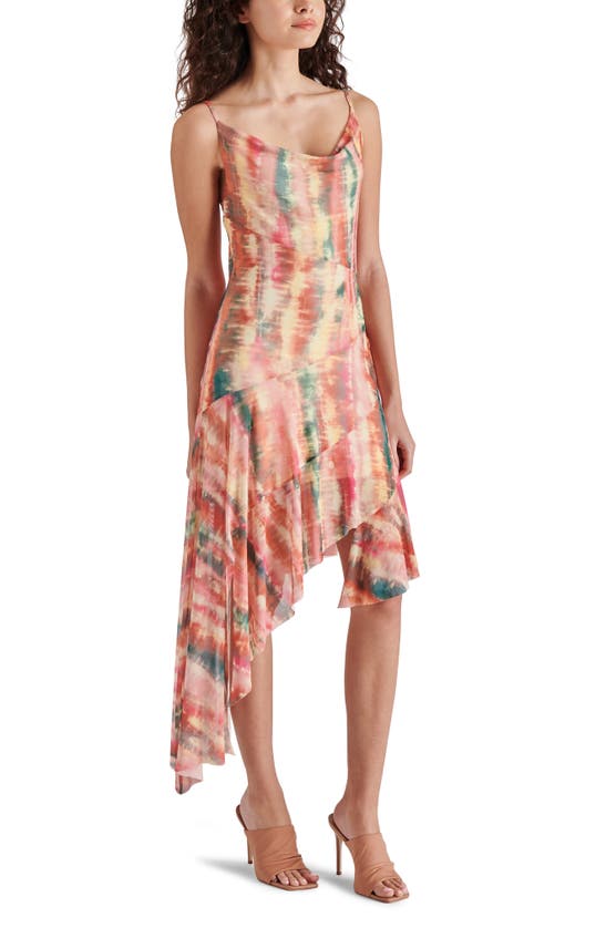 Shop Steve Madden Calla Shibori Print Asymmetric Hem Dress In Coral Multi