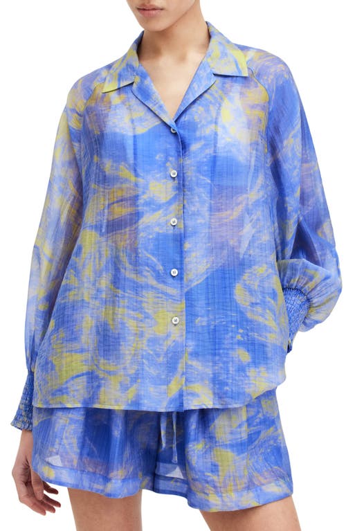 AllSaints Isla Inspiral Button-Up Shirt Electric Blue at Nordstrom, Us