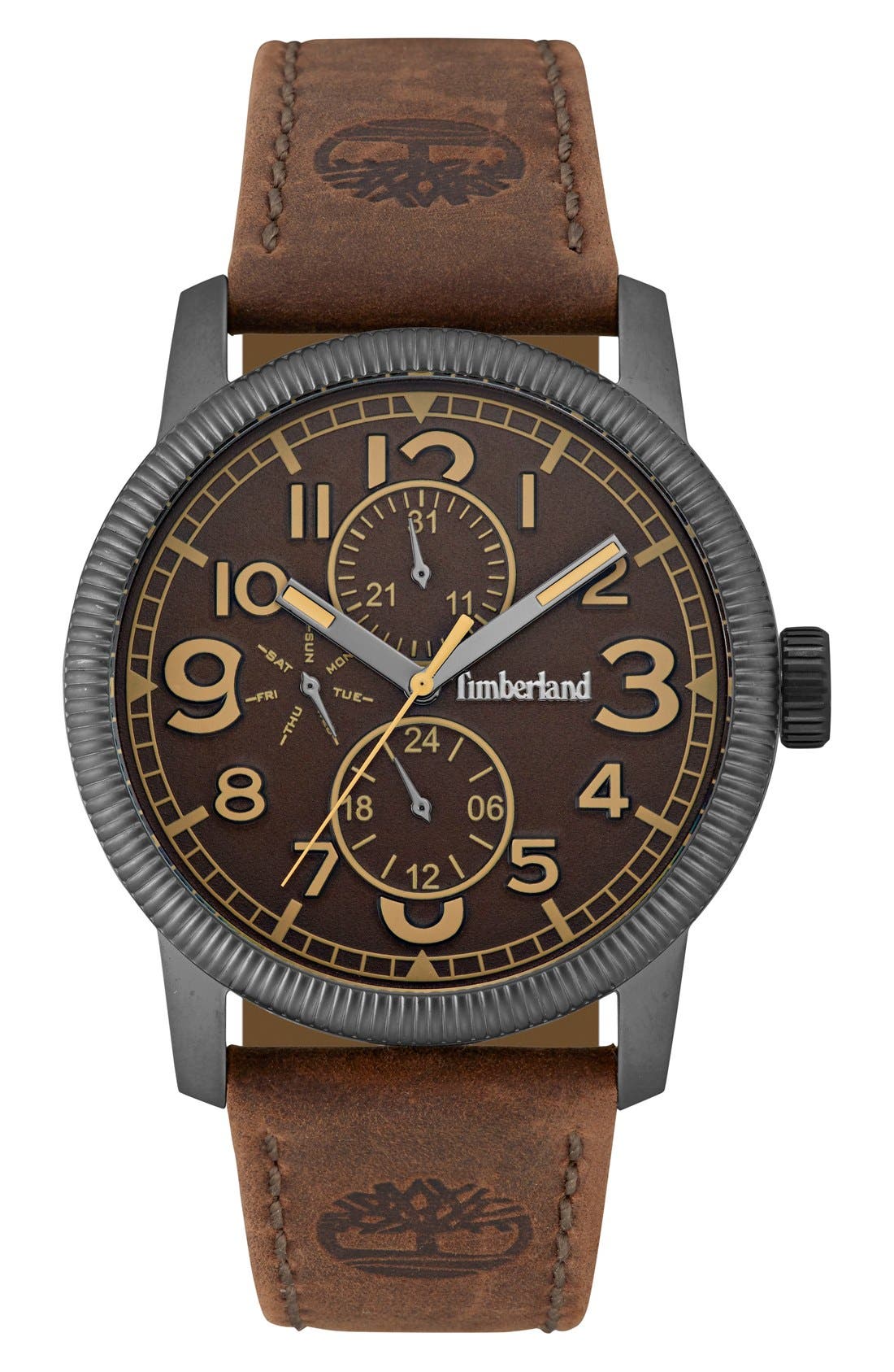 Timberland 'Erving' Multifunction Leather Strap Watch, 44mm Nordstrom