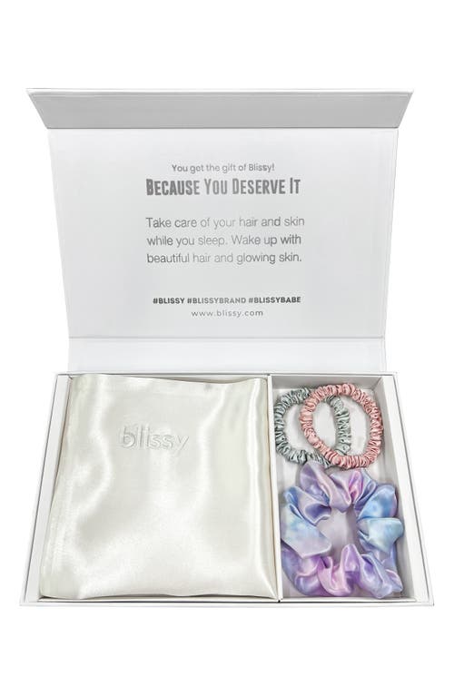 Shop Blissy Pure Sleep Silk Pillowcase & Scrunchie Set In White/multi