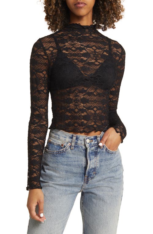 Mock Neck Lace Top in Black Night