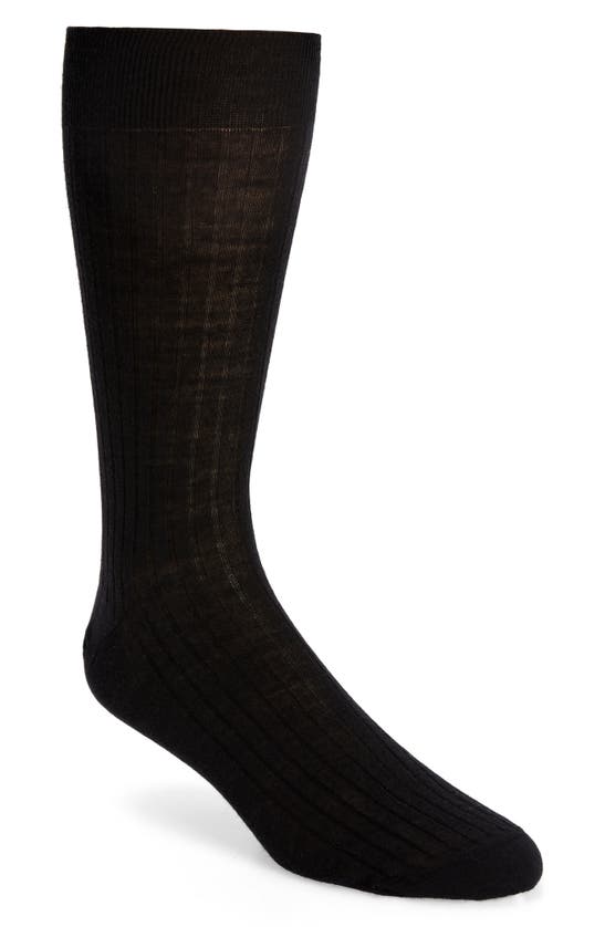 Canali Ribbed Wool Blend Socks In Black