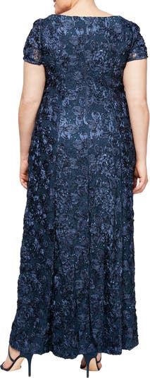 Alex Evenings Rosette Lace Short Sleeve A Line Gown Nordstrom