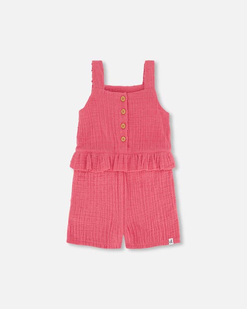 Deux Par Deux Little Girl's Sleeveless Muslin Romper With Frill Cherry at Nordstrom, Size 2T